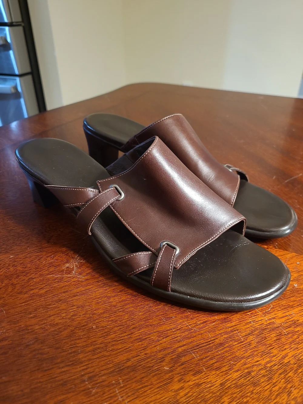 Munro Women's Sz 10 Boho Brown Leather Open-Toe Mule Sandals